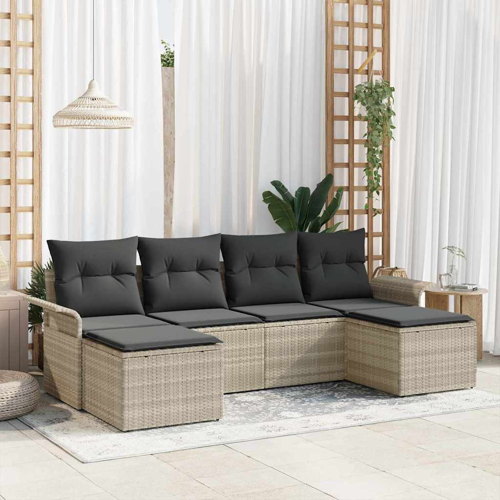 Set Divano da Giardino 6 pcs Grigio chiaro Poly Rattan