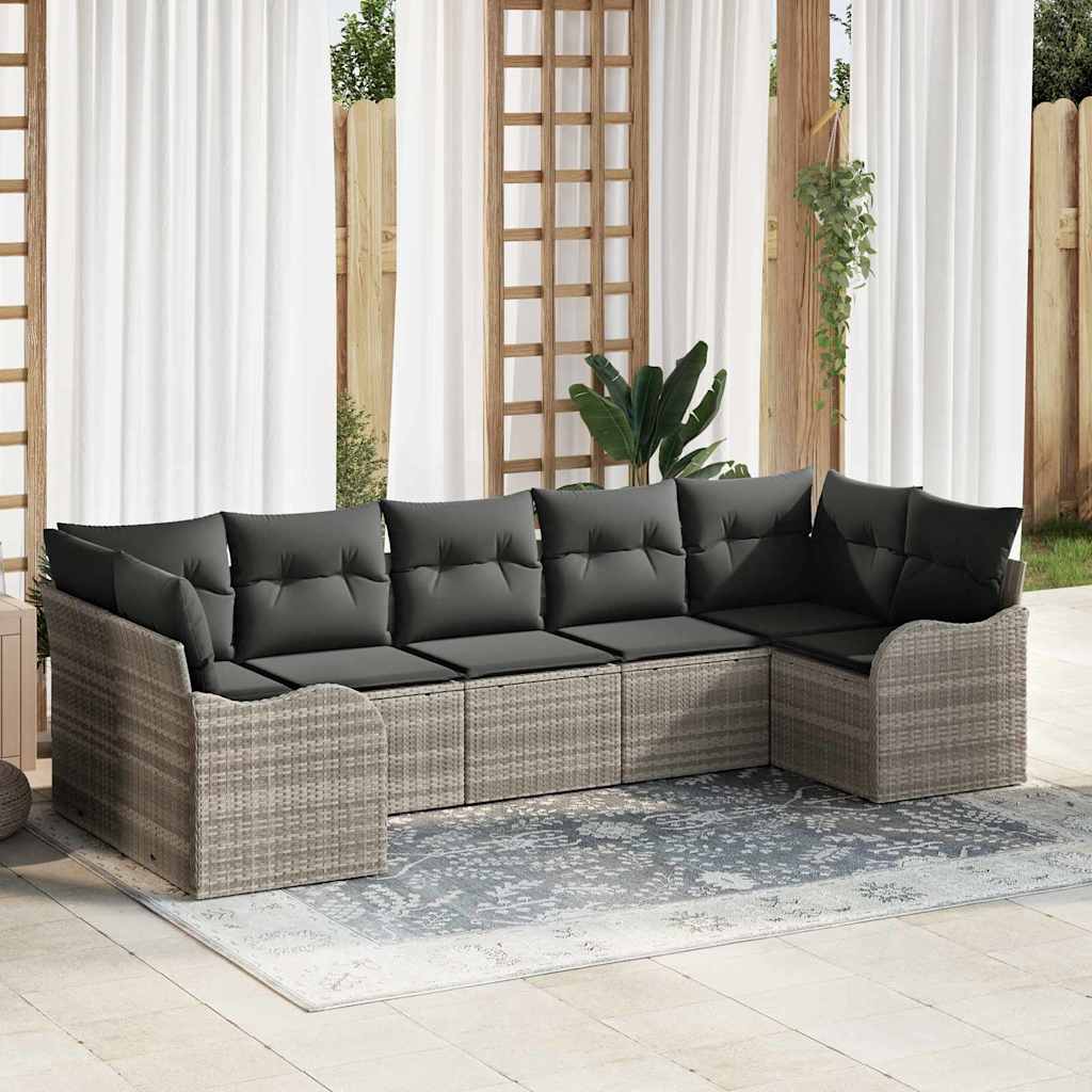 Set Divano da Giardino 7 pcs Grigio chiaro Poly Rattan