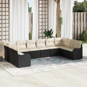 Set Divano da Giardino Nero polyrattan