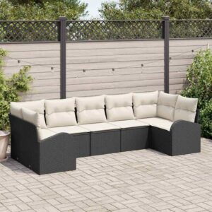 Set Divano da Giardino 7 pcs Nero Poly Rattan