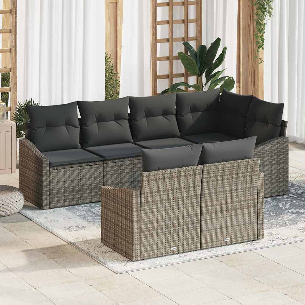 Set di divani con cuscino 7 pcs Grigio polyrattan