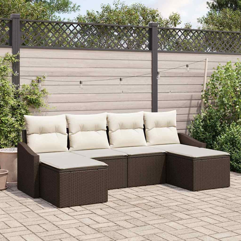 Set di divani con cuscino 6 pcs Nero polyrattan