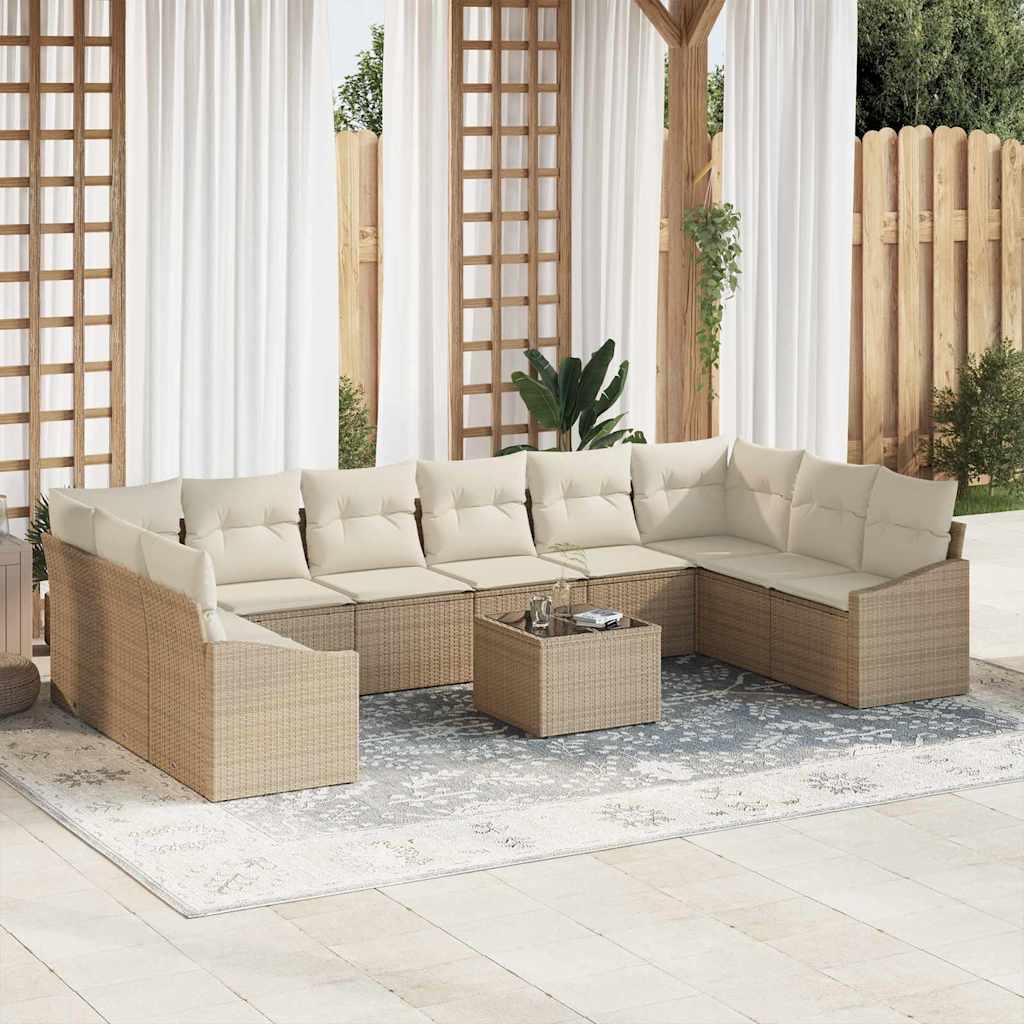 Set di divani con cuscino 10 pcs Beige polyrattan