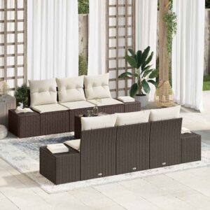 Set Divano da Giardino con cuscino 7 pcs Nero polyrattan