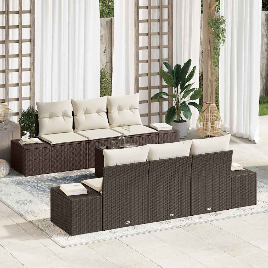 Set Divano da Giardino con cuscino 7 pcs Nero polyrattan