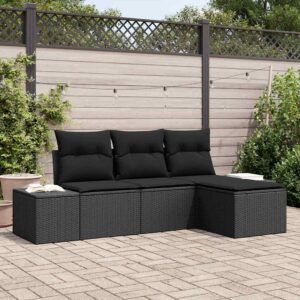 Set Divano da Giardino con cuscino 4 pcs Nero polyrattan