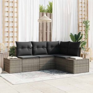 Set Divano da Giardino 4 pcs Grigio Poly Rattan