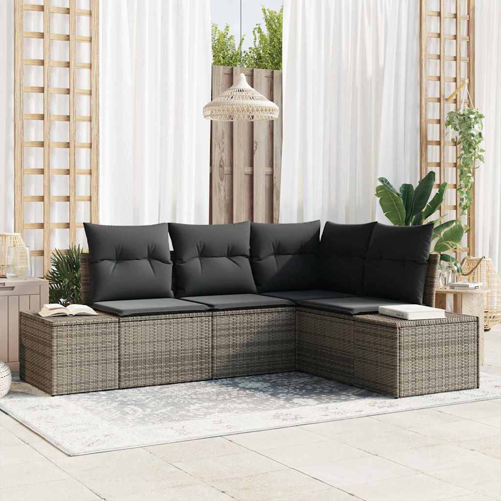 Set Divano da Giardino 4 pcs Grigio Poly Rattan