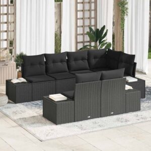 Set Divano da Giardino 7 pcs Nero e Crema polyrattan
