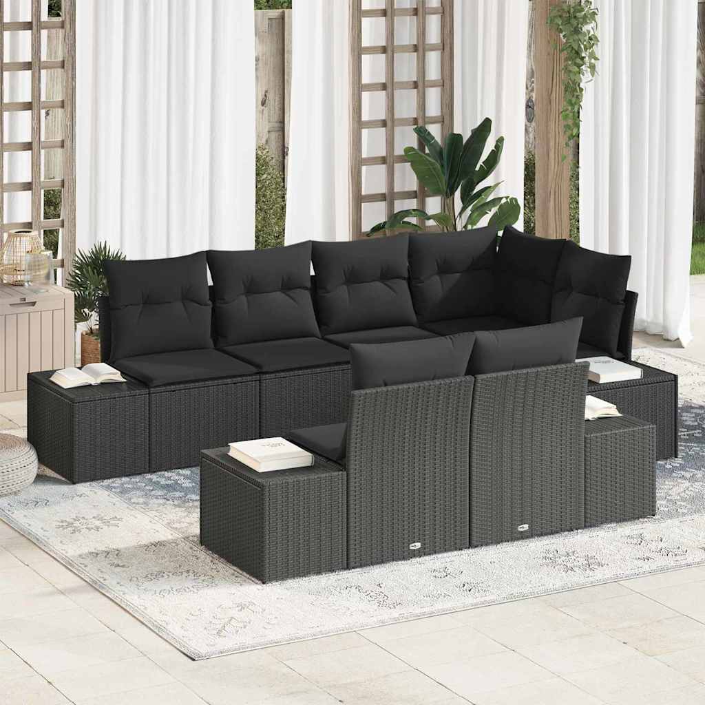 Set Divano da Giardino 7 pcs Nero e Crema polyrattan