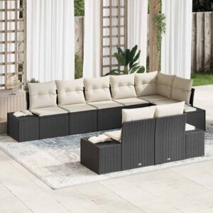 Set Divano da Giardino con cuscino 8 pcs Nero Poly Rattan