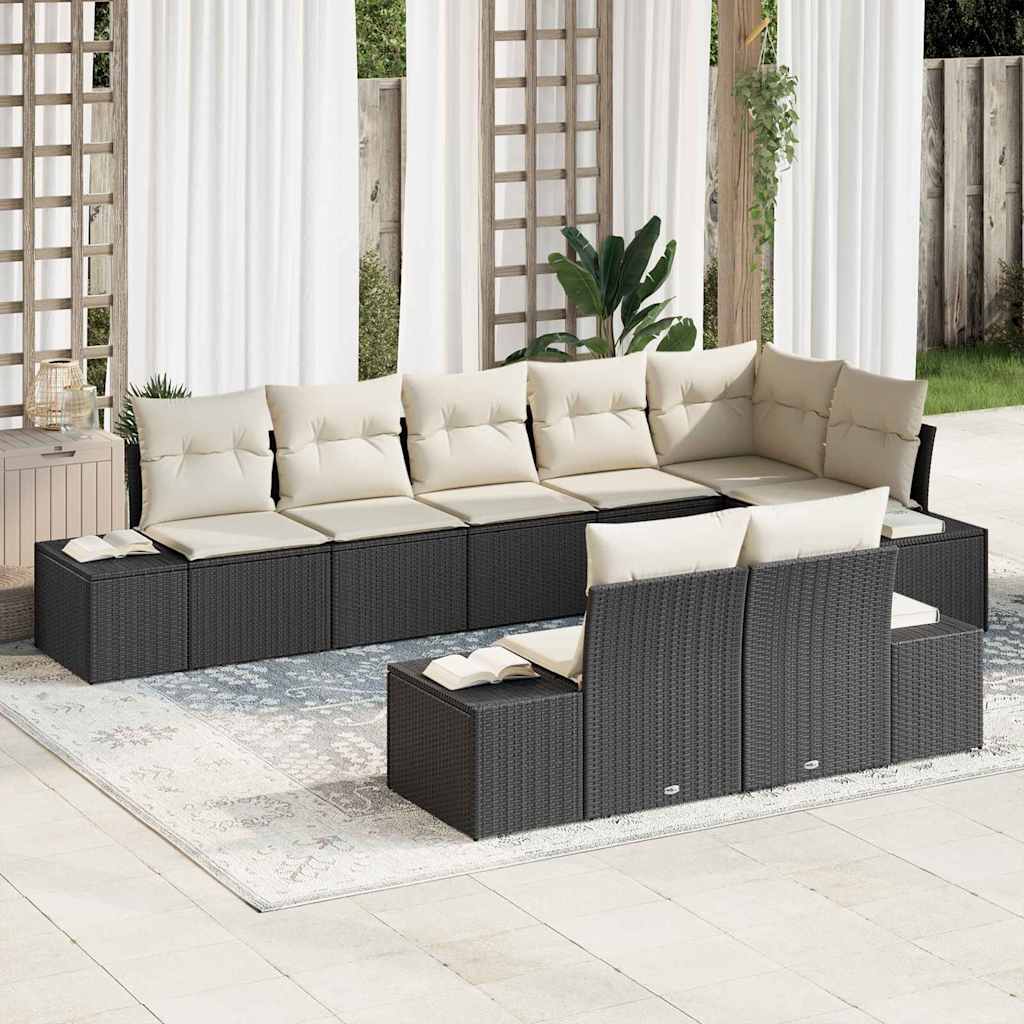 Set Divano da Giardino con cuscino 8 pcs Nero Poly Rattan