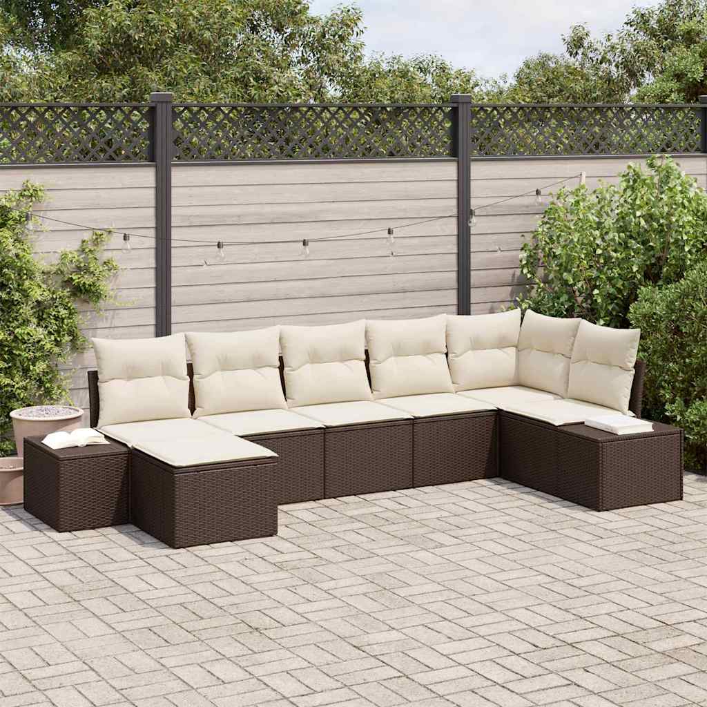 Set Divano da Giardino con cuscino 7 pcs Marrone Poly Rattan
