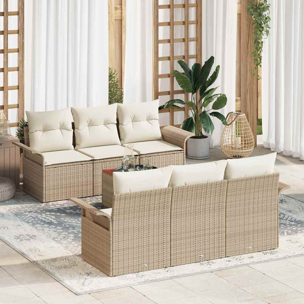 Set Divano da Giardino 7 pcs Nero Poly Rattan