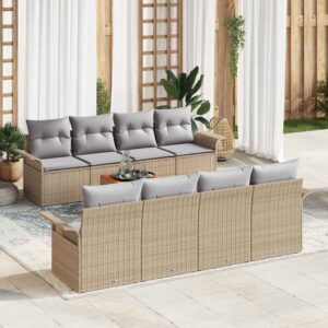 Set Divano da Giardino 9 pcs Beige Poly Rattan