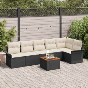 Set Divano da Giardino 7 pcs Nero Poly Rattan
