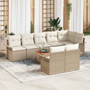 Set Divano da Giardino con cuscino 9 pcs Beige polyrattan
