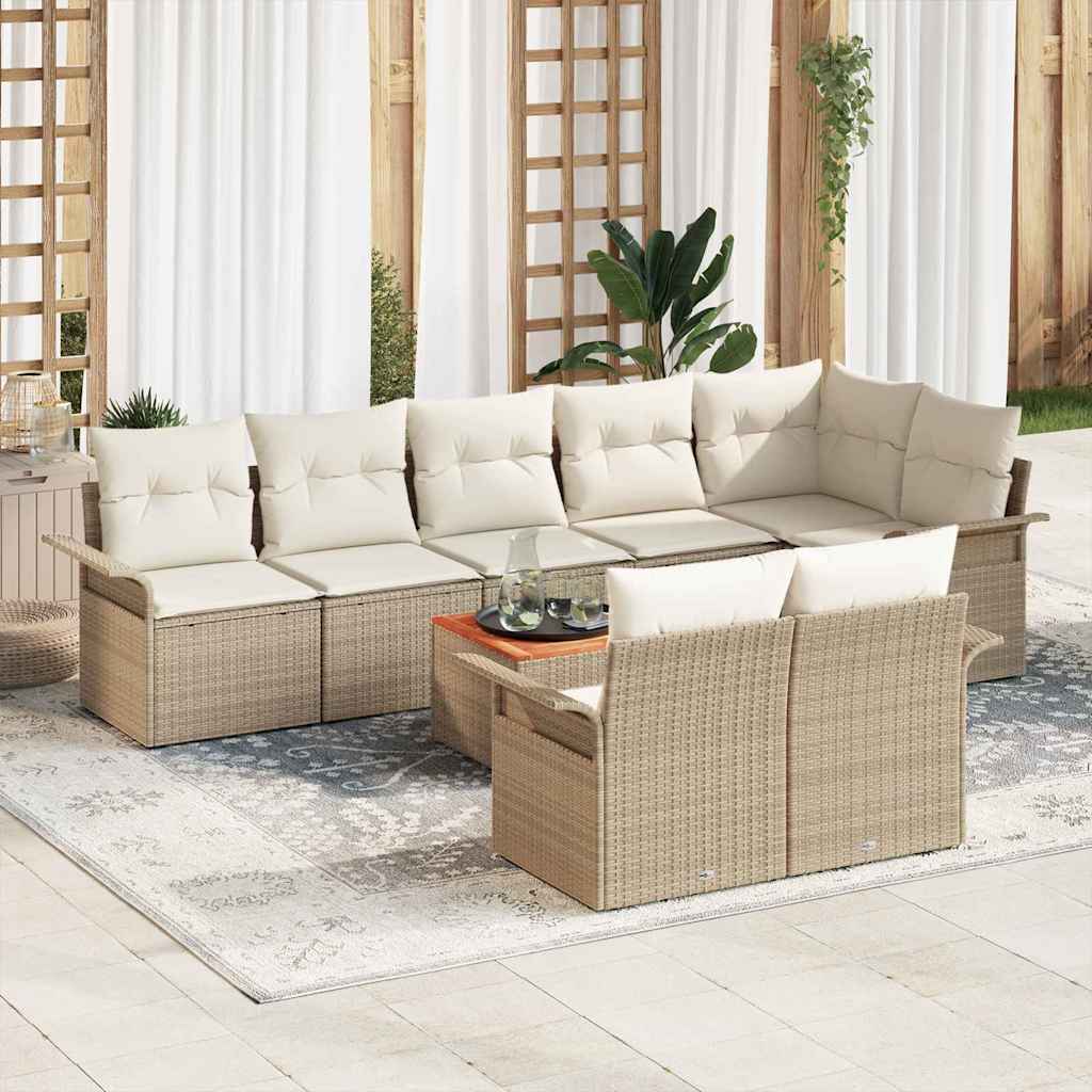 Set Divano da Giardino con cuscino 9 pcs Beige polyrattan