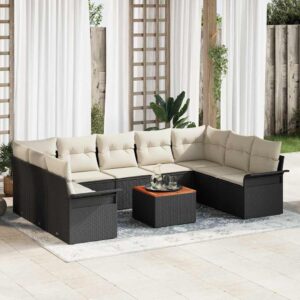 Set Divano da Giardino 10 pcs Grigio Poly Rattan