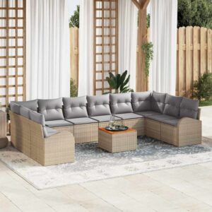 Set Divano da Giardino con cuscino 11 pcs Grigio Poly Rattan