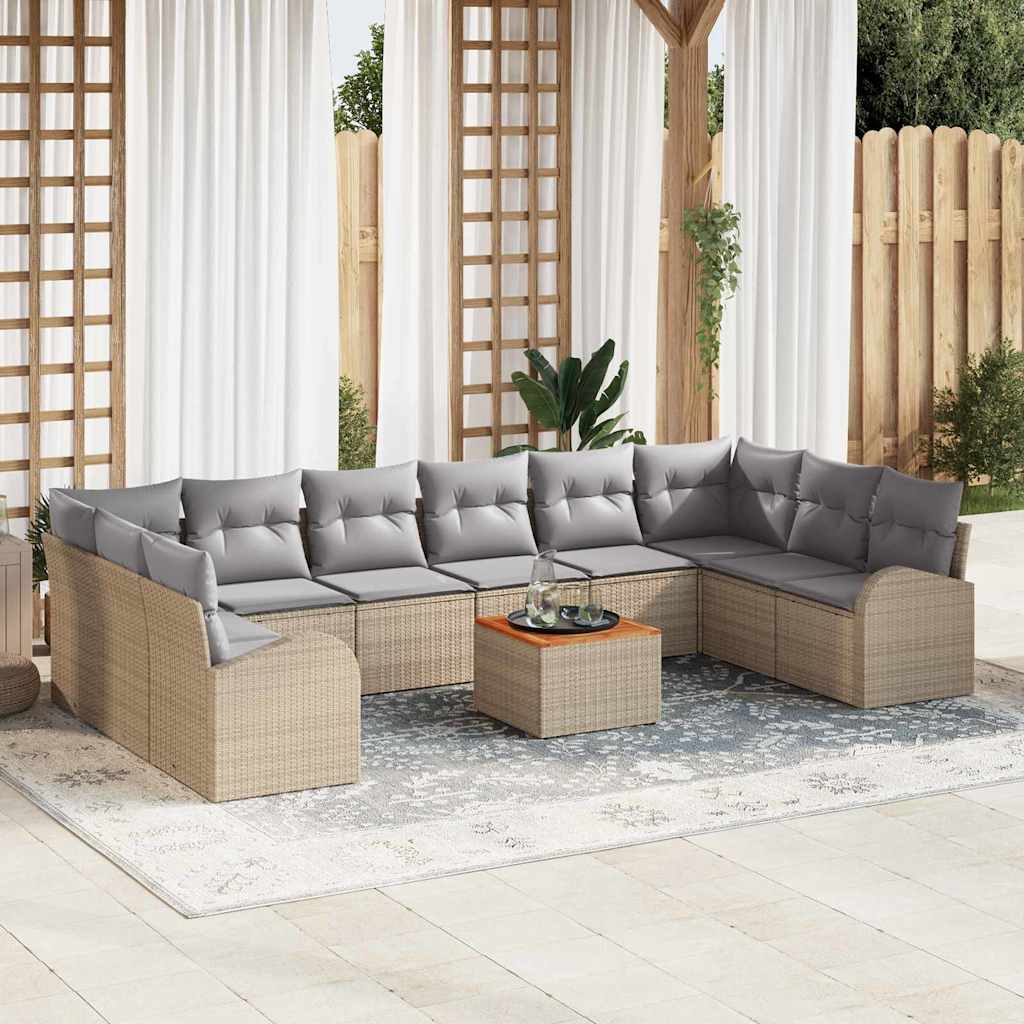 Set Divano da Giardino con cuscino 11 pcs Grigio Poly Rattan
