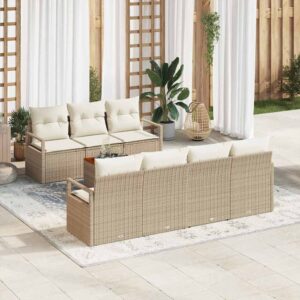Set Divano da Giardino con cuscino 8 pcs Beige Poly Rattan