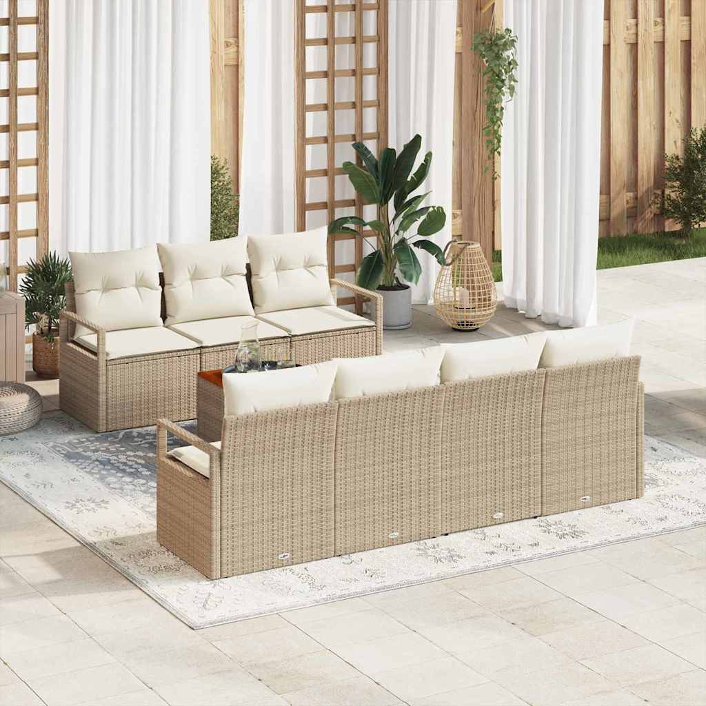 Set Divano da Giardino con cuscino 8 pcs Beige Poly Rattan