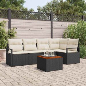 Set Divano da Giardino con cuscino 6 pcs Nero Poly Rattan