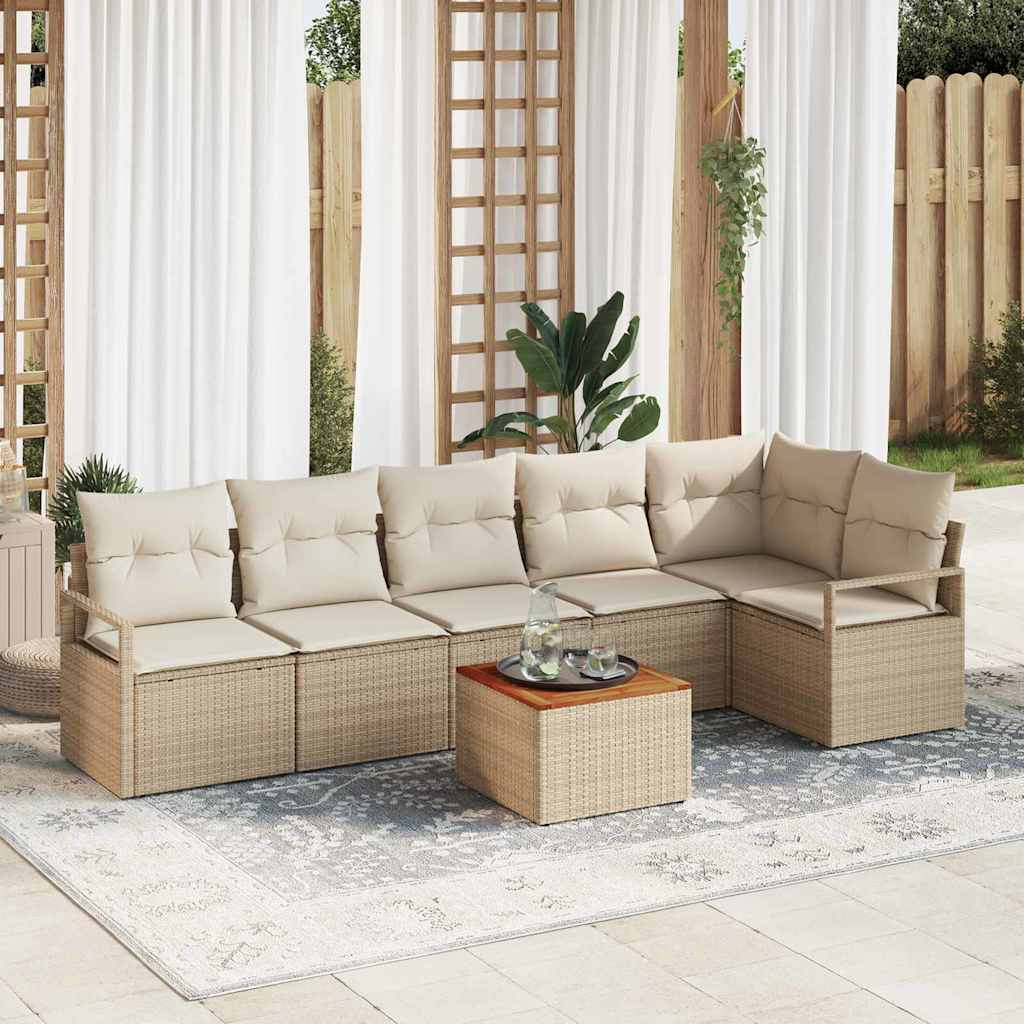 Set Divano da Giardino con cuscino 7 pcs Beige Poly Rattan