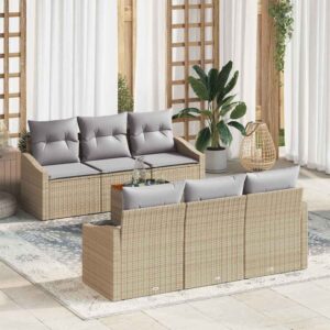 Set Divano da Giardino con cuscino 7 pcs Grigio polyrattan