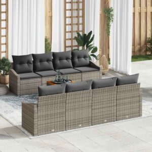 Set Divano da Giardino con cuscino 9 pcs Nero polyrattan