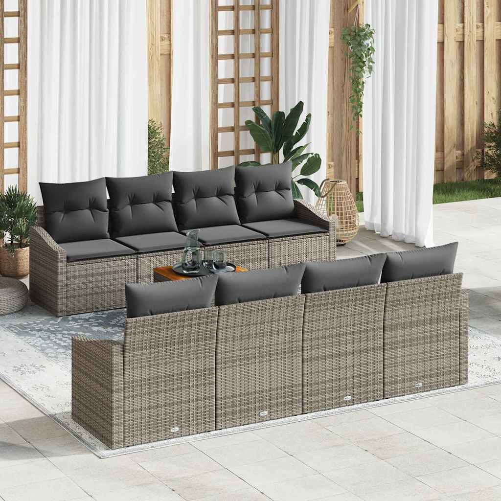 Set Divano da Giardino con cuscino 9 pcs Nero polyrattan