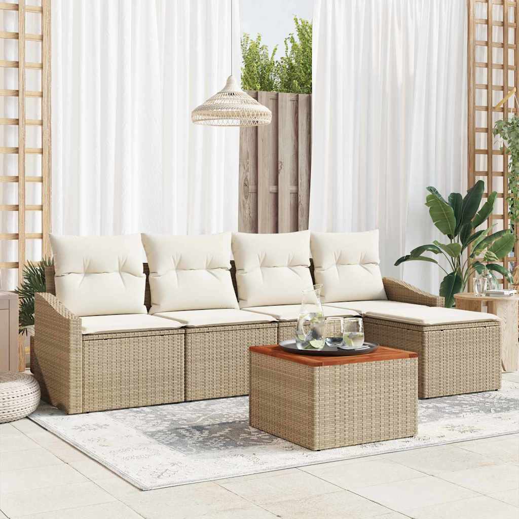 Set Divano da Giardino con cuscino 6 pcs Beige Poly Rattan