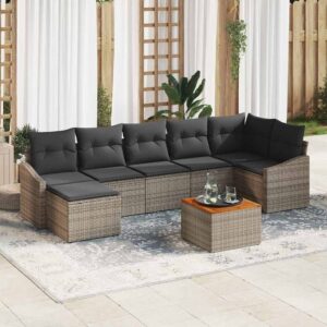 Set Divano da Giardino con cuscino 8 pcs Nero Poly Rattan