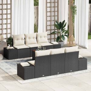 Set Divano da Giardino con cuscino 7 pcs Grigio Poly Rattan
