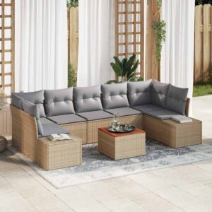 Set Divano da Giardino con cuscino 8 pcs Beige Poly Rattan