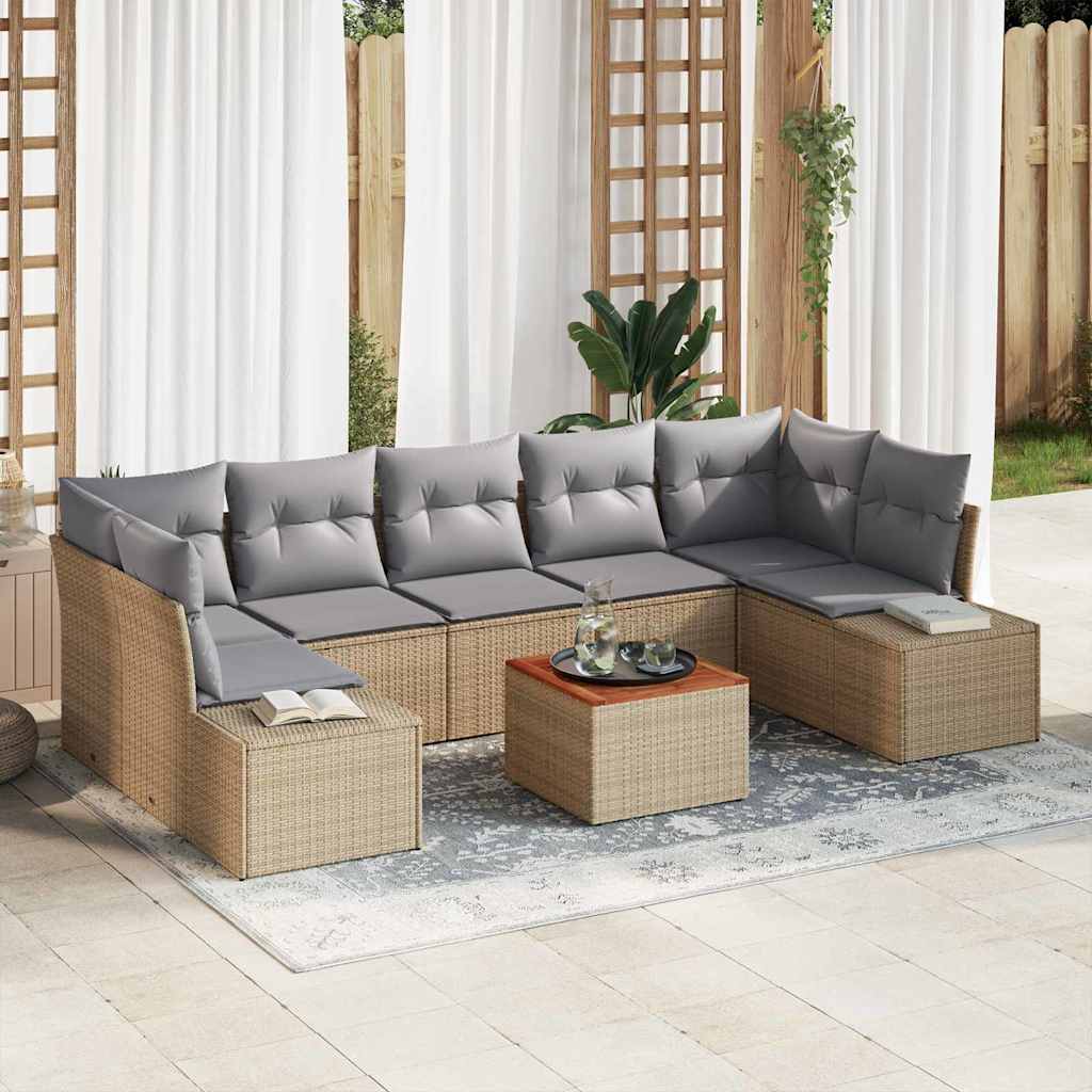 Set Divano da Giardino con cuscino 8 pcs Beige Poly Rattan