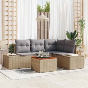 Set Divano da Giardino con cuscino 5 pcs Grigio Poly Rattan