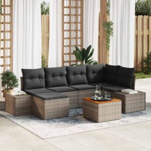 Set Divano da Giardino con cuscino 7 pcs Nero Poly Rattan