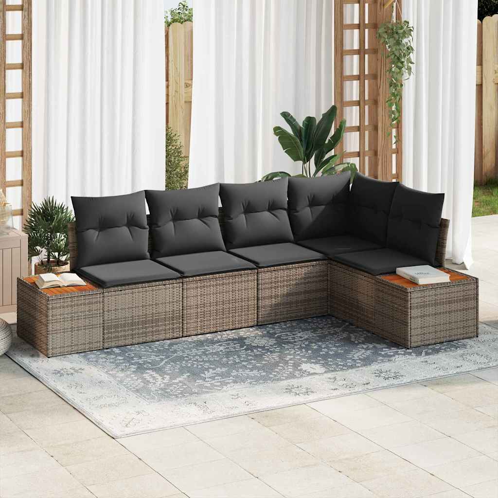 Set Divano da Giardino con cuscino 6 pcs Nero Poly Rattan