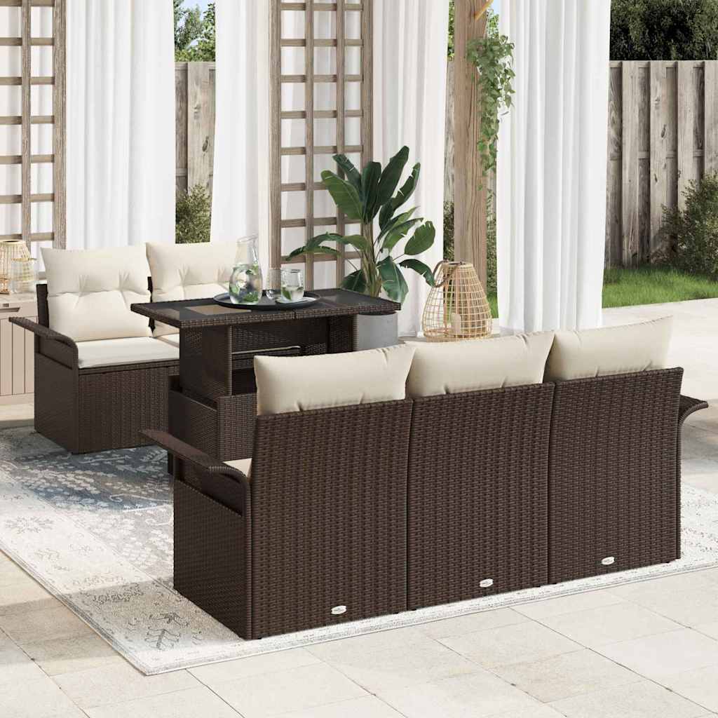 Set Divano da Giardino con cuscino 6 pcs Marrone polyrattan