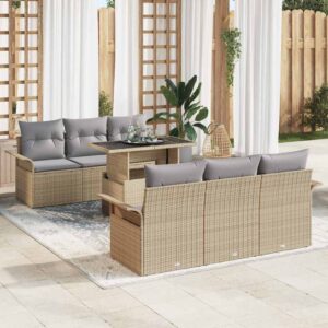 Set Divano da Giardino con cuscino 7 pcs Grigio Poly Rattan