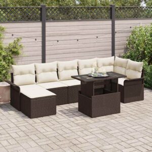 Set Divano da Giardino con cuscino 8 pcs Nero Poly Rattan