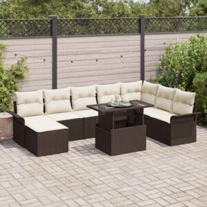 Set Divano da Giardino con cuscino 9 pcs Nero Poly Rattan