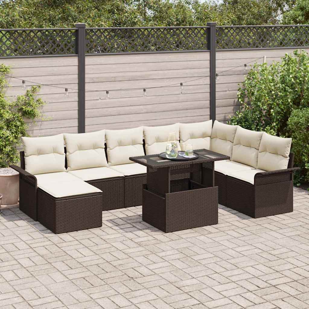 Set Divano da Giardino con cuscino 9 pcs Nero Poly Rattan