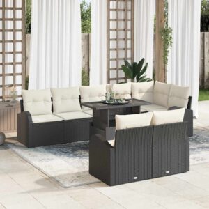 Set Divano da Giardino 9 pcs Nero e crema 100 x 55 x 73 cm