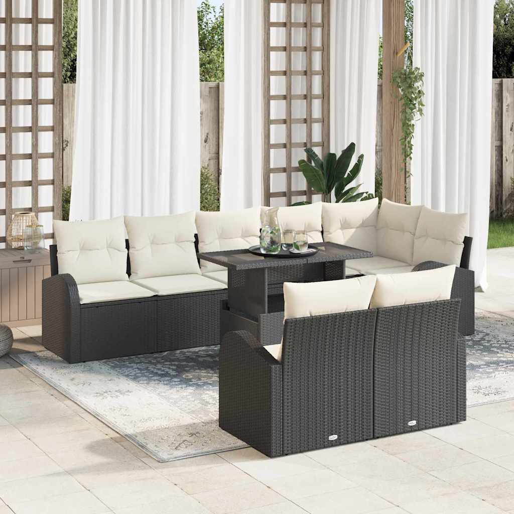 Set Divano da Giardino 9 pcs Nero e crema 100 x 55 x 73 cm