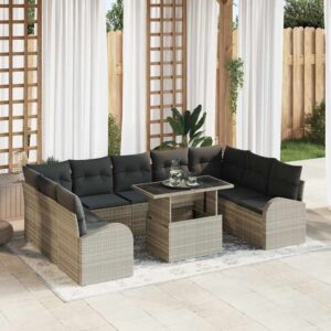 Set di divani con cuscino 10 pcs Nero e Crema polyrattan