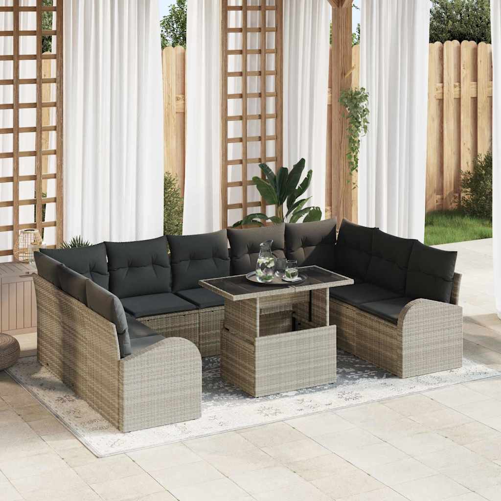 Set di divani con cuscino 10 pcs Nero e Crema polyrattan