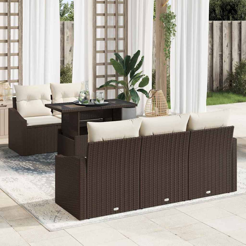 Set Divano da Giardino con cuscino 6 pcs Marrone e crema